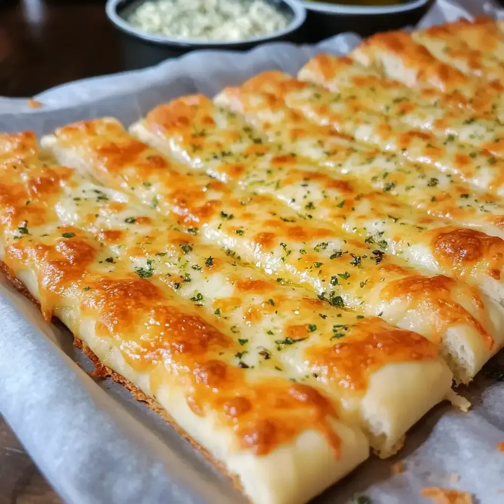 A tray of cheese sticks with a bowl of sauce.